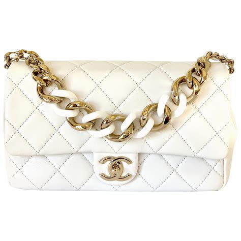 white chanel purse with gold chain|Classic Handbags .